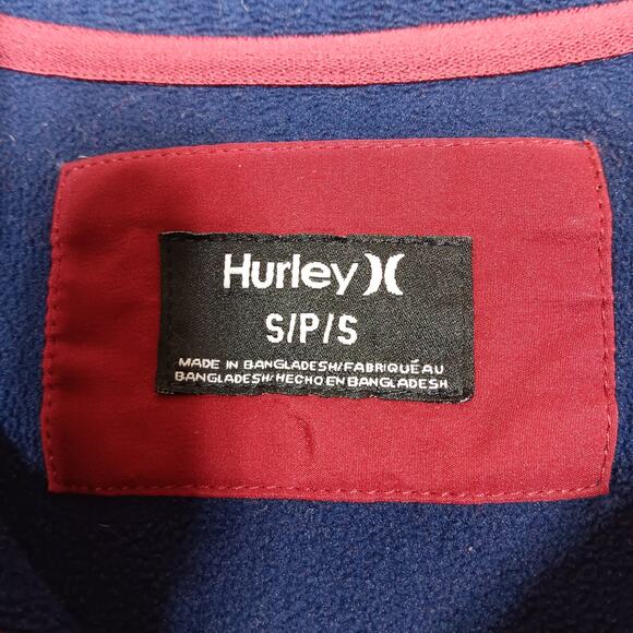 Hurley Fleece Pullover Sweatshirt Size Small Blue and Red Henley Snap Button Up - Picture 9 of 11